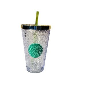 Starbucks green dot Hobnail Cold Beverage Cup Tumbler Glass straw EUC